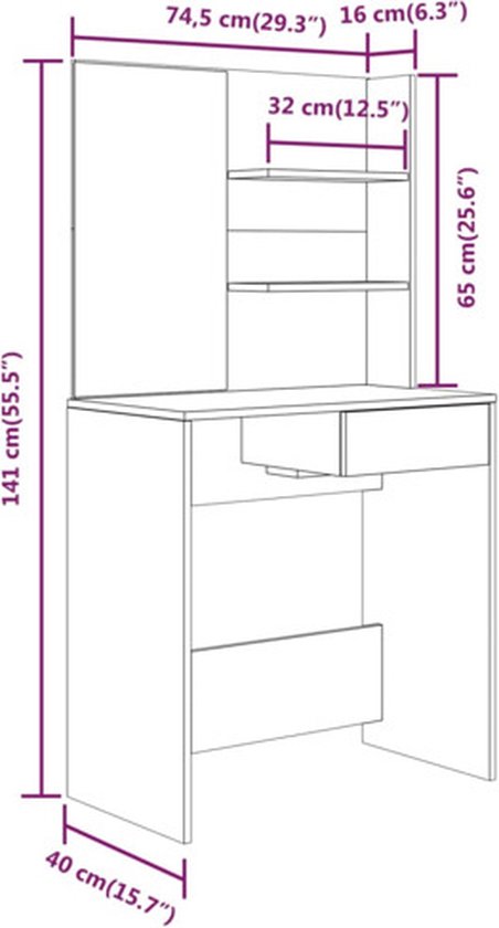 KEENSO Coiffeuse avec miroir chêne sonoma 90x50x132,5 cm 111607 - Maison