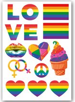 GlittersXL - Temporary Tattoo Pride #1 (A5 formaat) [Neptattoo Tijdelijke tatoeage Nep Fake Tattoos - Water overdraagbare festival sticker henna outfit Glitter tattoo - Gay Pride Month LGBTQ Regenboog Rainbow Pride Week]