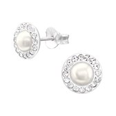 Joie|S - Boucles d'oreilles en perles d'argent - 8 mm - avec bordure en cristal