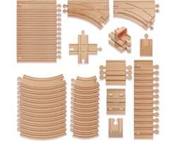 The Twiddlers – 64 Houten Treinbaanonderdelen Uitbreidingsset - Treinspoor Railset voor Kinderen