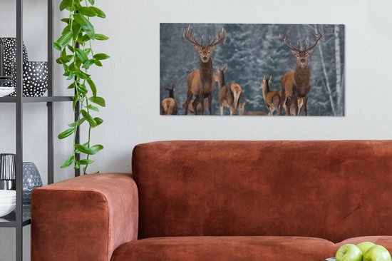 Toile - Cerf - Hiver - Nature - Décoration murale - Salon - 80x40 cm - Tableau cerf - Peinture sur toile - Canvasdoek