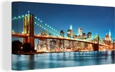 Canvas schilderij - New York - Brug - Brooklyn - Water - Architectuur - Licht - Woonkamer - 80x40 cm - Canvas - Canvas doek - Muurdecoratie