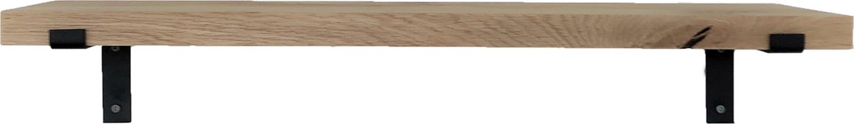 GoudmetHout® Wandplank Industrieel - 40 x 25 cm Muurplank - Eiken Hout - Decoratie Wandrek & Boekenrek - Hangplank Keuken - Wall Shelf + 2 Mat Zwarte Plankdragers van Staal