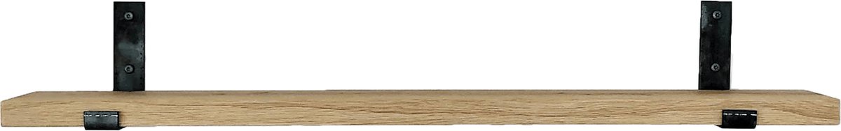 GoudmetHout® Wandplank Industrieel - 40 x 15 cm Muurplank - Eiken Hout - Decoratie Wandrek & Boekenrek - Hangplank Keuken - Wall Shelf + 2 Plankdragers van Ruw Staal