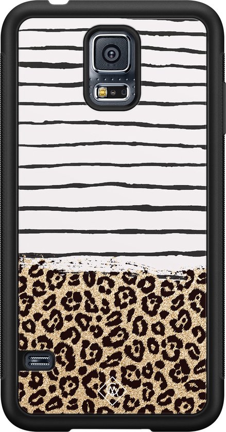 Samsung Galaxy S5 hoesje Luipaard strepen Bruin beige Hard Case TPU Zwart bol