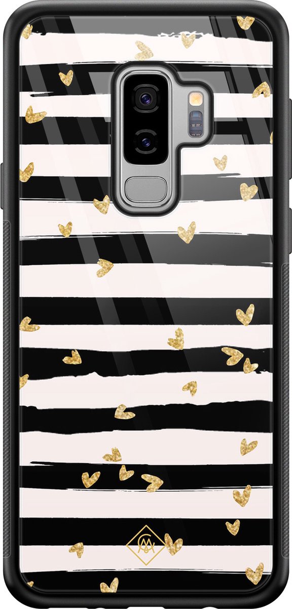 Samsung Galaxy S9 Plus hoesje glas - Hart streepjes - Zwart - Hard Case Zwart - Backcover telefoonhoesje - Gestreept - Casimoda