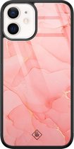 Casimoda® hoesje - Geschikt voor iPhone 12 Mini - Marmer Roze - Luxe Hard Case Zwart - Backcover telefoonhoesje - Roze