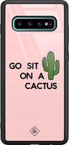 Casimoda® hoesje - Geschikt voor Samsung Galaxy S10+ - Go Sit On A Cactus - Luxe Hard Case Zwart - Backcover telefoonhoesje - Roze