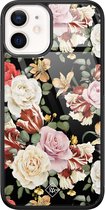 Casimoda® hoesje - Geschikt voor iPhone 12 Mini - Bloemen flowerpower - Luxe Hard Case Zwart - Backcover telefoonhoesje - Multi