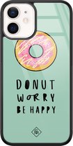 Casimoda® hoesje - Geschikt voor iPhone 12 Mini - Donut Worry - Luxe Hard Case Zwart - Backcover telefoonhoesje - Mint