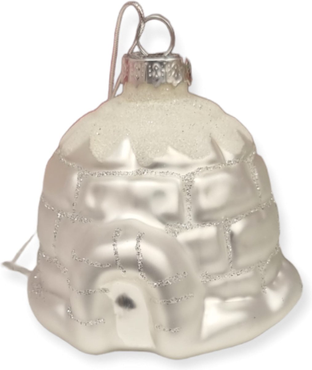 Cactula glazen kerstbal kersthanger Iglo wit met zilver 7 cm