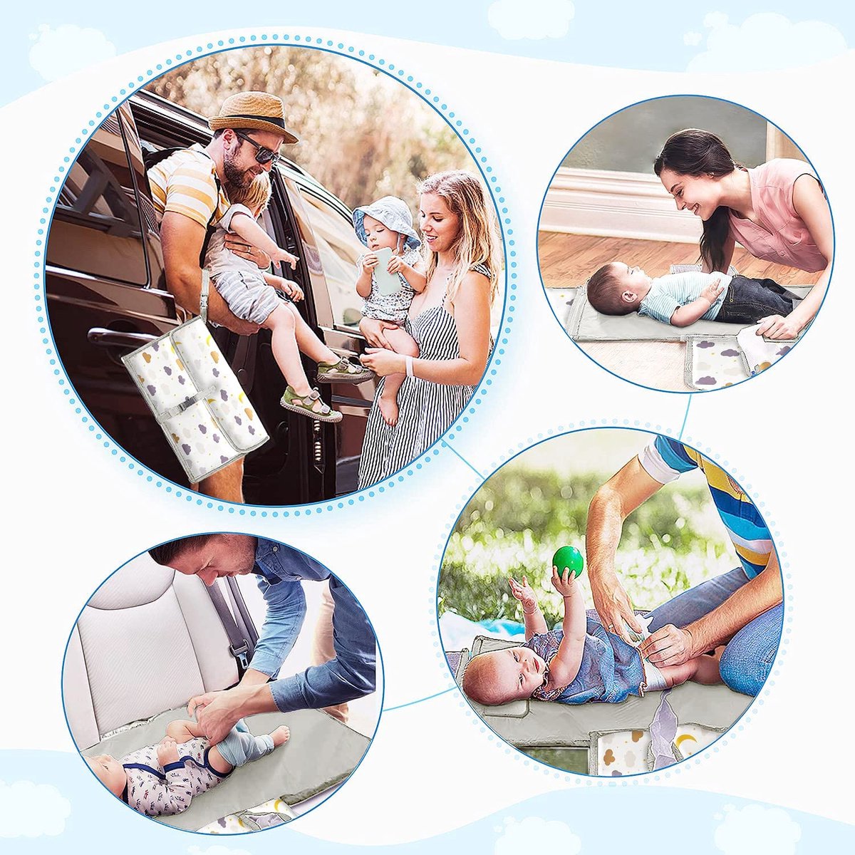 Draagbaar Aankleedkussen XL - Opvouwbare Waterdichte Aankleedmat Ideaal Als Cadeau Voor Pasgeborenen De Aankleedmat Is Een Afneembare Tas Met 6 Vakken Als Toilettas Voor Babyartikelen