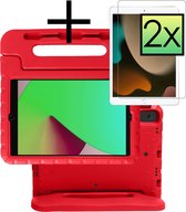 Hoesje Geschikt voor iPad 10.2 2020 Hoesje Kinderhoes Shockproof Hoes Kids Case Met 2x Screenprotector - Rood