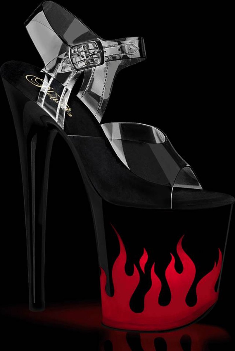 Pleaser - FLAMINGO808NLFL Sandaal met enkelband, Paaldans schoenen - US 8 - 38 Shoes - Zwart/Transparant