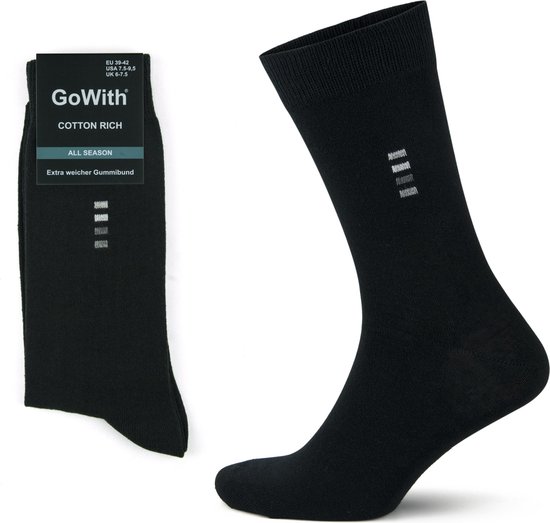 GoWith - katoen sokken - 5 paar - sokken heren - kleur zwart - maat 43-46
