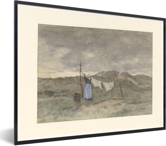 Fotolijst incl. Poster - Vrouw bij een waslijn in de duinen - Schilderij van Anton Mauve - 40x30 cm - Posterlijst