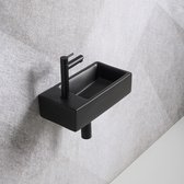 Fonteinset Mia 40.5x20x10.5cm mat zwart links inclusief fontein kraan, sifon en afvoerplug mat zwart