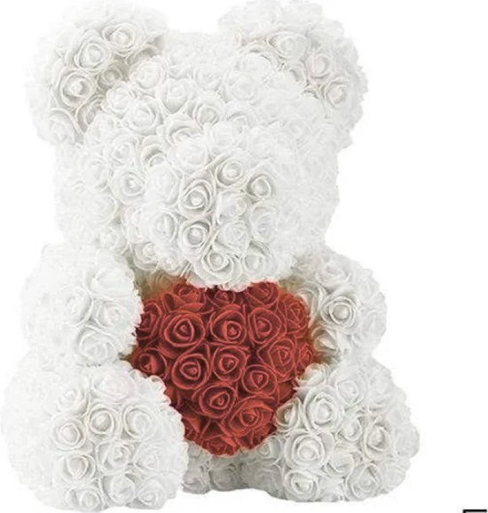 Wit Rozen Teddy Beer XL - met gift box - 40cm - Rose bear - Valentijn cadeautje vrouw - moeder moederdag cadeautje- ik hou van jou - liefdes cadeau - Mama liefde - Love - rood