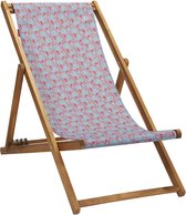 Houten Strandstoel met Tropisch Turquoise design - Ligstoel - Tuinstoel - Acaciahout - met vier verstelbare rugleuning posities