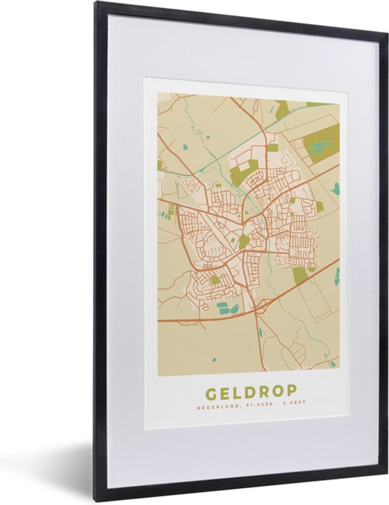 Fotolijst incl. Poster – Geldrop – Kaart – Plattegrond – Stadskaart – 40×60 cm – Posterlijst