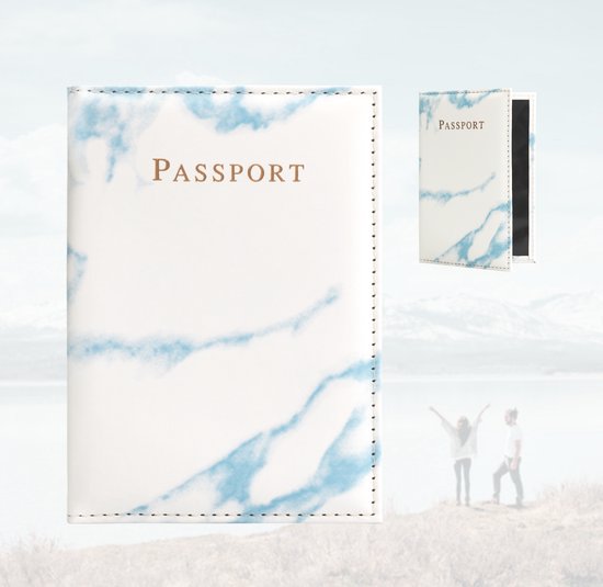 Paspoort Hoes - Paspoort Cover Marmer Blauw – Kunstleer – Inclusief pashouder – Spatwaterdicht - Thousandtravelmiles