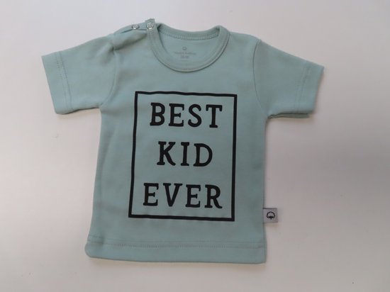 Wooden buttons - T shirt korte mouw - Best kid ever - Blauw/groen ( Aqua ) 86 /92