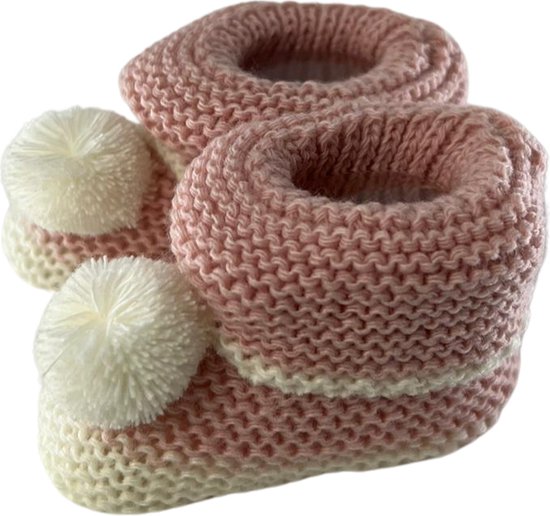 Baby Slofjes Donker roze 0-6 maanden Handgeweven Kraam