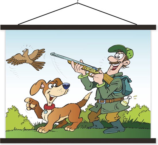 dessin anim illustration d un chasseur avec son chien de chasse