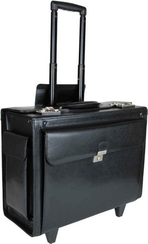 Pilotenkoffer Leer - Dubbele Wielen - Laptop trolley - Business Trolley - Zakelijke Handbagage - Reiskoffer met Wielen - Leer - Dokterskoffer - Leren piloten koffer