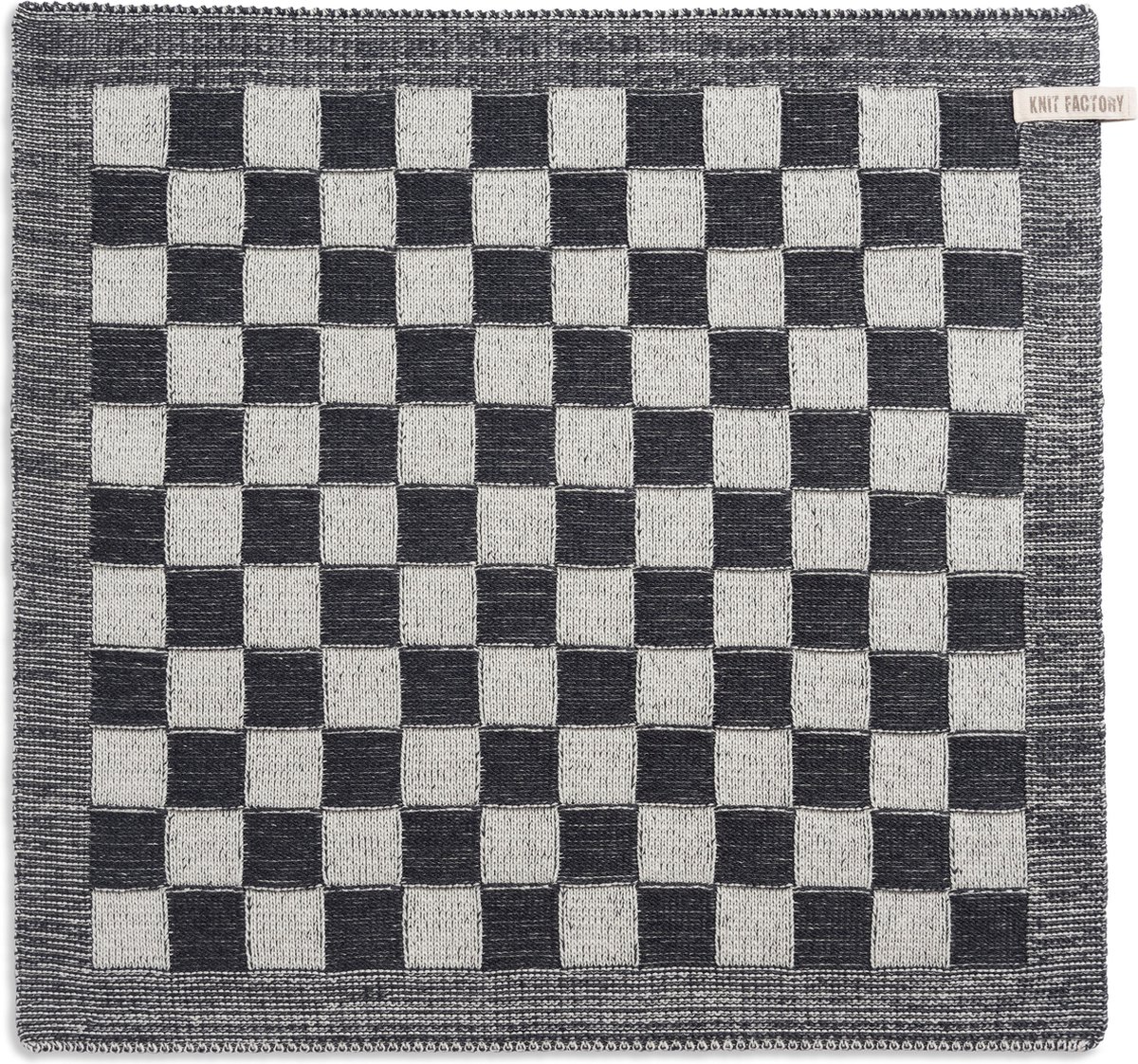 Knit Factory Gebreide Keukendoek - Keukenhanddoek Block - Geblokt motief - Handdoek - Vaatdoek - Keuken doek - Ecru/Antraciet - Traditionele look - 50x50 cm