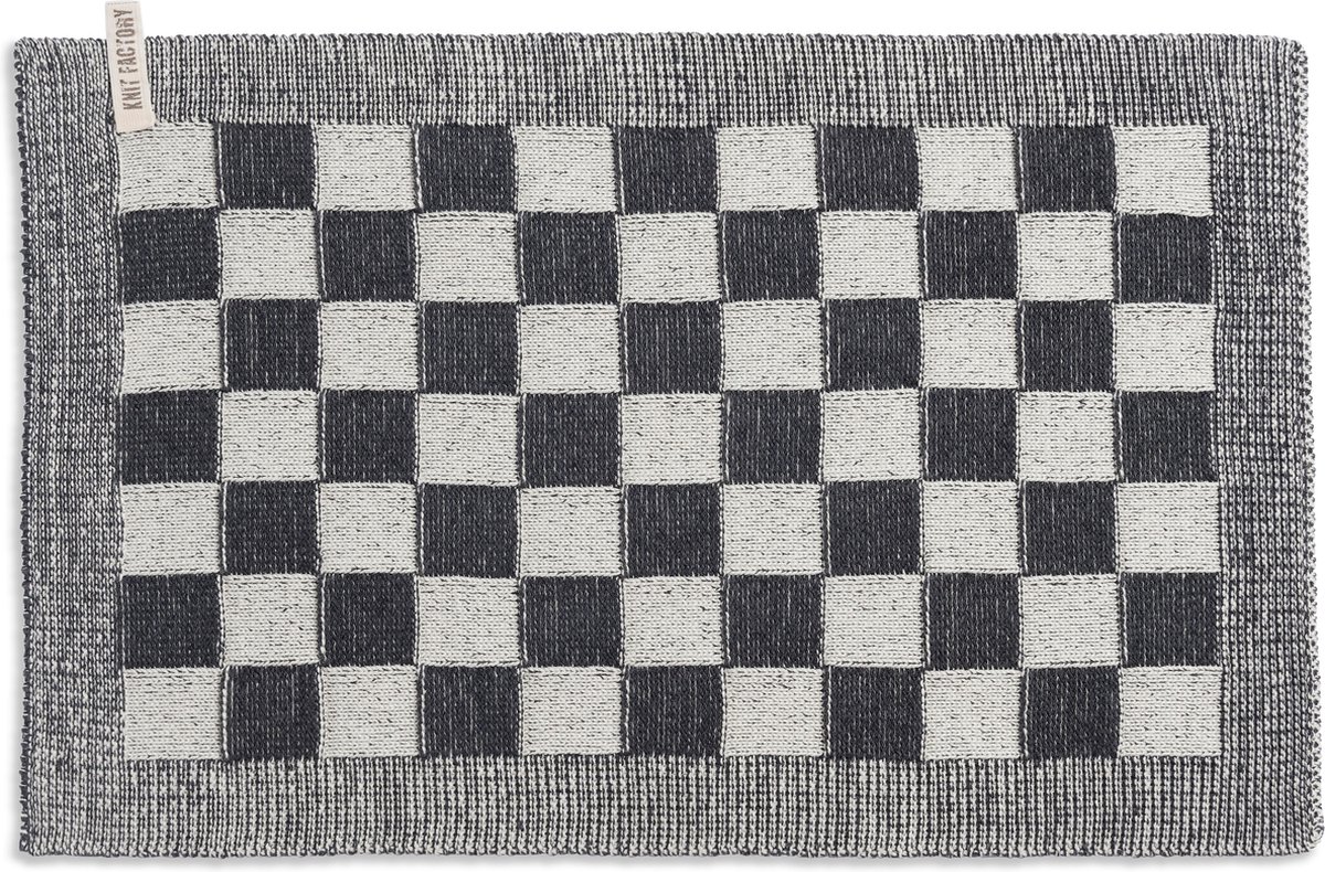 Knit Factory Gebreide Placemat - Onderlegger Block - Eetmat - Ecru/Antraciet - 50x30 cm
