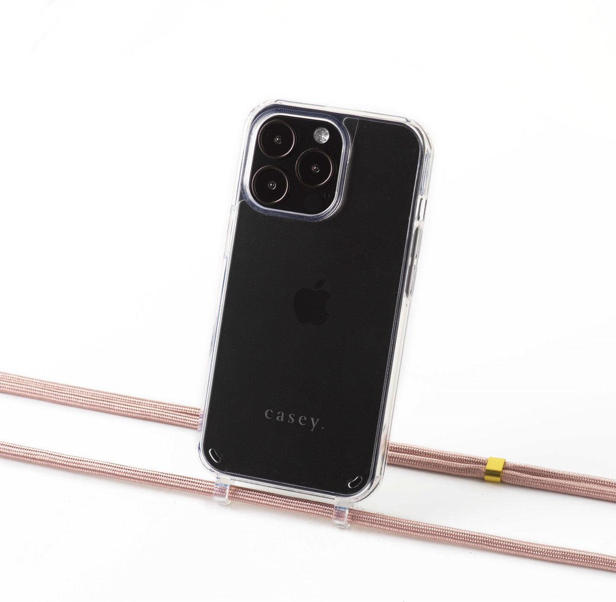 Apple iPhone 13 Pro Max silicone hoesje transparant met oortjes en koord pink