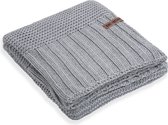 Knit Factory Vinz Gebreid Plaid XL - Woondeken - plaid - Wollen deken - Kleed - Licht Grijs - 195x225 cm