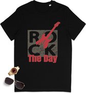Heren t shirt met gitaar print - Mannen tshirt met muziek quote - Maten S t/m 3XL - Shirt kleur: zwart.