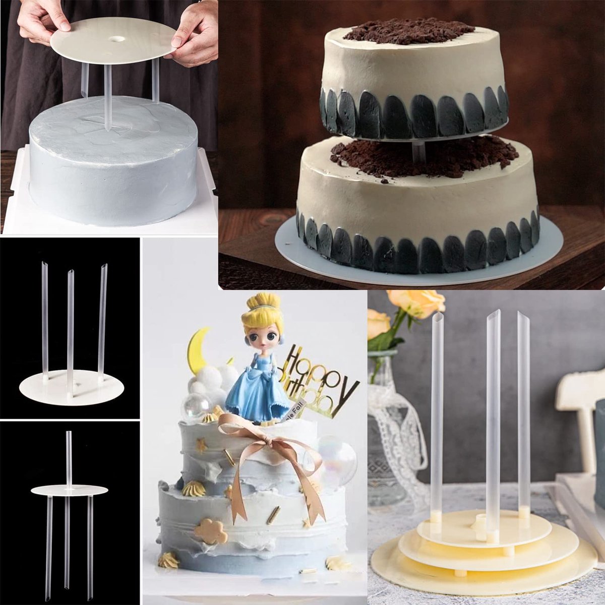 Planches à Gâteau 12 Rondes Qwork - 15/20/25/30cm - Carton Argenté - Pour Décoration Pâtisserie Plateau Gâteau Anniversaire
