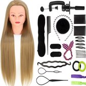 Oefenhoofd met Statief en Styling Accessoires - Kappershoofd - Oefenpop Kapper - Blond Haar - 70 cm