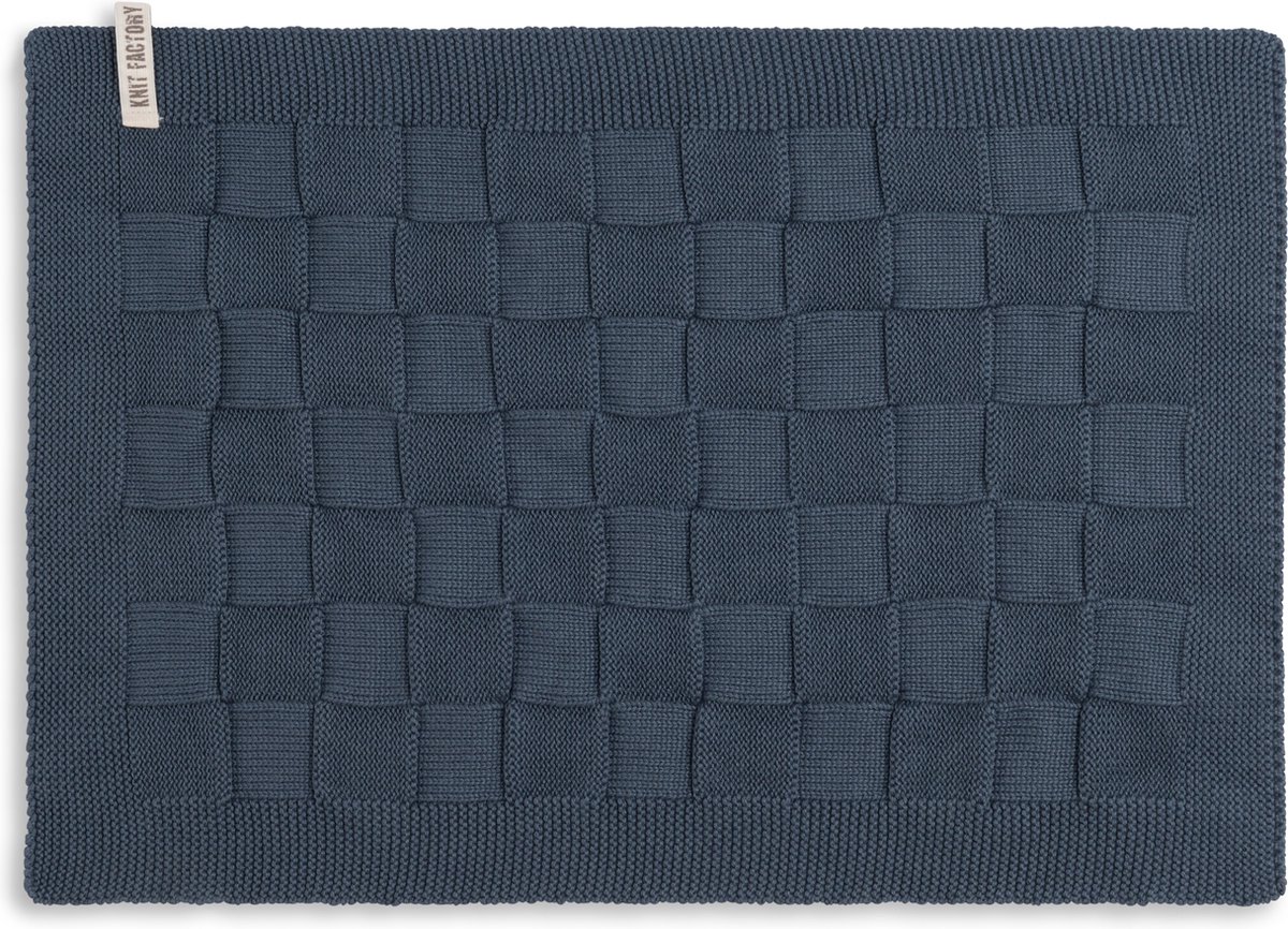 Knit Factory Gebreide Placemat - Onderlegger Uni - Eetmat - Granit - 50x30 cm