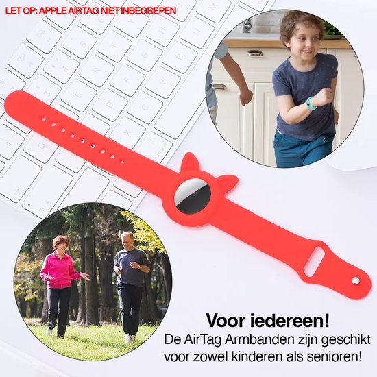 Premium Siliconen Armband met Oortjes geschikt voor Apple AirTag voor Kinderen Blauw