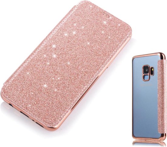 Étui à rabat adapté pour Samsung Galaxy S9 - Rose - Glitter - Folio