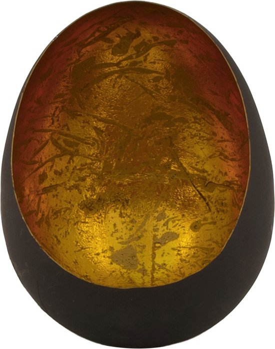 Theelichthouder Egg - Zwart/Goud L