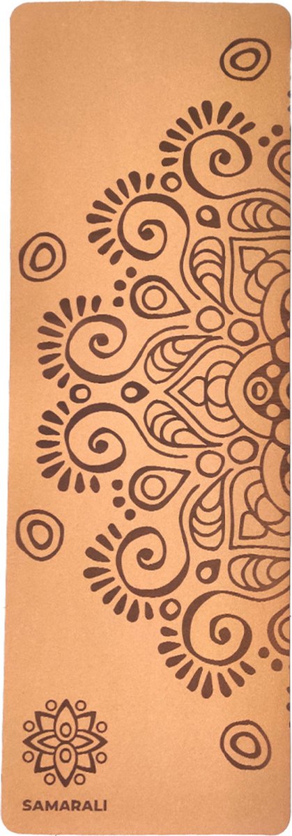 Samarali Yogamat Kurk & Natuurlijk Rubber – Antislip Eco Yoga Mat – 183 x 61 x 0,4 cm – Inclusief Draagriem – Fitness & Pilates Mat – Moon Eclipse Design - Milieuvriendelijk - Antimicrobieel