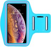 Sportarmband - Geschikt voor: iPhone 11 Pro 12 Pro 13 Pro 14 Pro 15 Pro hoesje - Sportband - Hardloop armband - Sport armband - Hardloop houder - Licht blauw