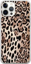 Casimoda® hoesje - Geschikt voor iPhone 12 Pro Max - Luipaard print bruin - Siliconen/TPU telefoonhoesje - Backcover - Luipaardprint - Bruin/beige