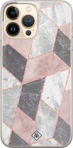 Casimoda® hoesje - Geschikt voor iPhone 13 Pro Max - Stone grid marmer / Abstract marble - Siliconen/TPU telefoonhoesje - Backcover - Geometrisch patroon - Roze