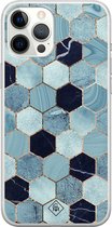 Casimoda® hoesje - Geschikt voor iPhone 12 Pro Max - Blue Cubes - Siliconen/TPU telefoonhoesje - Backcover - Marmer - Blauw