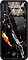 Casimoda® hoesje - Geschikt voor Samsung Galaxy A50 - Marmer Zwart Oranje - Luxe Hard Case Zwart - Backcover telefoonhoesje - Zwart