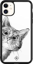 Casimoda® hoesje - Geschikt voor iPhone 11 - Peekaboo - Luxe Hard Case Zwart - Backcover telefoonhoesje - Wit