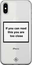 Casimoda® hoesje - Geschikt voor iPhone Xs - Too Close - Siliconen/TPU telefoonhoesje - Backcover - Transparant - Wit
