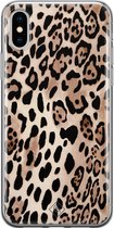 Casimoda® hoesje - Geschikt voor iPhone Xs - Luipaard print bruin - Siliconen/TPU telefoonhoesje - Backcover - Luipaardprint - Blauw