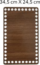 Houten -Tas / Mand bodem-voor mand, tas of dienblad-34x24cm-rechthoek- geperforeerd(gat Φ 0,4 cm) -Donker Bruin